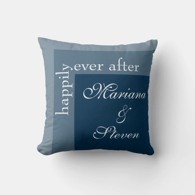 Coussin Mariage Moderne Script Bleu Marine (Recto)