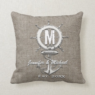 Coussin Mariage Monogram Rustic Linen Ancre