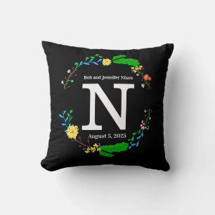 Coussin Mariage Monogramme avec couronne colorée