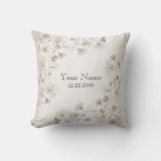 Coussin Mariage Partie Brun Floral Coeur Beige Élégant