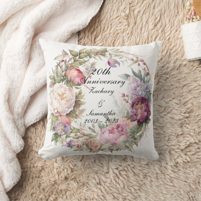 Coussin Mariage personnalisé Anniversaire Peony Wreath (Couverture)