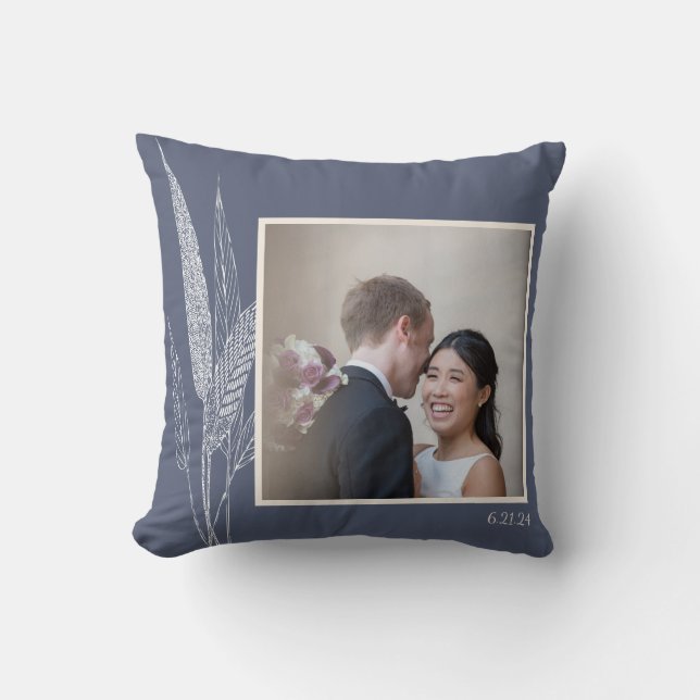 Coussin Mariage personnalisé de la marine botanique Photo  (Recto)