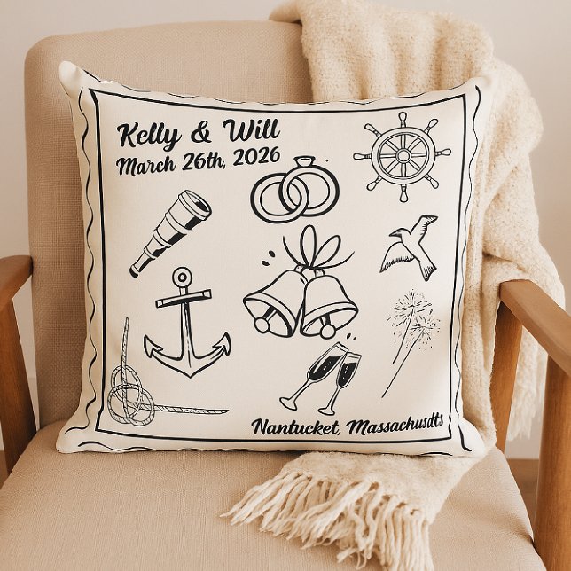 Coussin Mariage personnalisé sur la plage, thème nautique (Créateur téléchargé)
