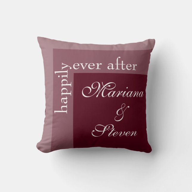 Coussin Mariage Simple Moderne Chic Script Bourgogne (Recto)
