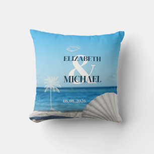Coussin Mariage Tropical sur une Plage Océane