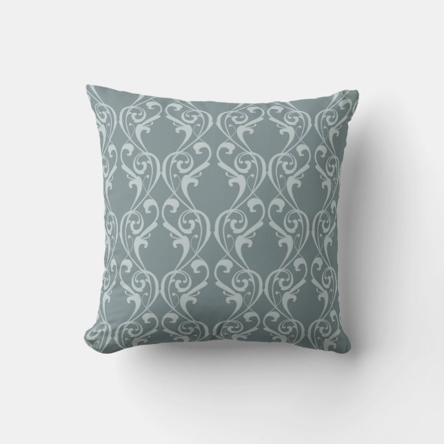 Coussin Marie Antoinette bleu français damassé inspiré (Recto)
