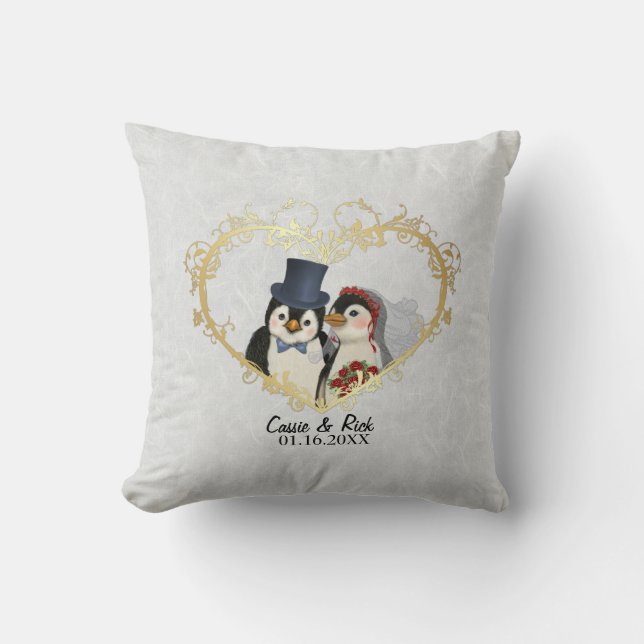 Coussin Mariée et Customise Mariage de pingouin -  (Recto)