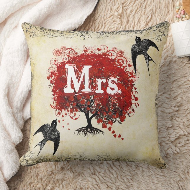 Coussin Mariées personnalisées Arbre à feuilles de coeur r (Couverture)