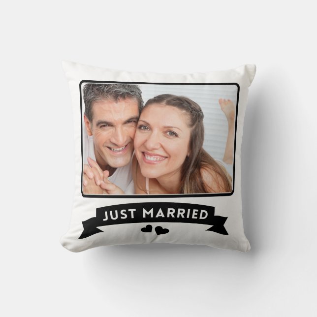 Coussin Mariés à peine ! Photo de mariage personnalisée (Recto)