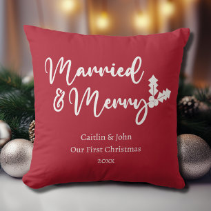 Coussin Mariés et Gais Notre Premier Noël Jeunes Mariés Ro