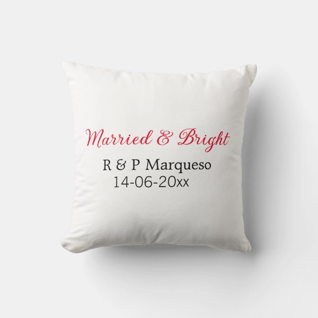 Coussin Mariés & lumineux ajouter le nom du couple mariage (Recto)