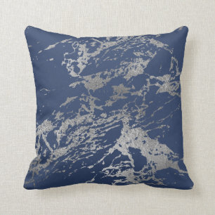 Coussin Marine Bleu Argent Métallurique Roche de marbre