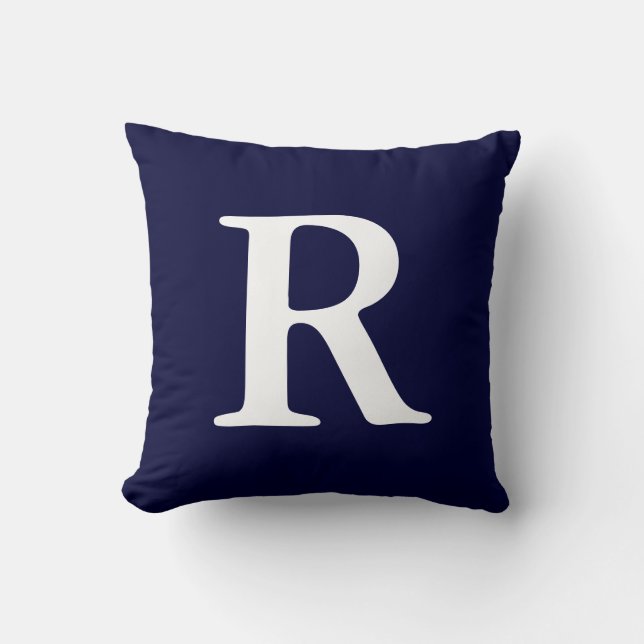 Coussin Marine Bleu Blanc Monogramme R Pillow Pillow (Recto)