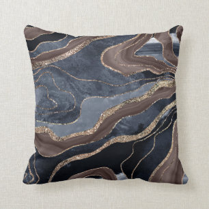 Coussin Marine Bleu Brown Marbre Agate Or Parties scintill