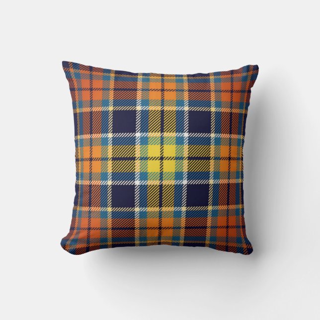Coussin Marine bleu et orange Plaid (Recto)