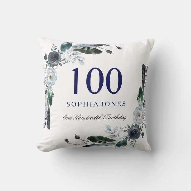 Coussin Marine Bleu noir blanc Flore 100e anniversaire Cad (Recto)