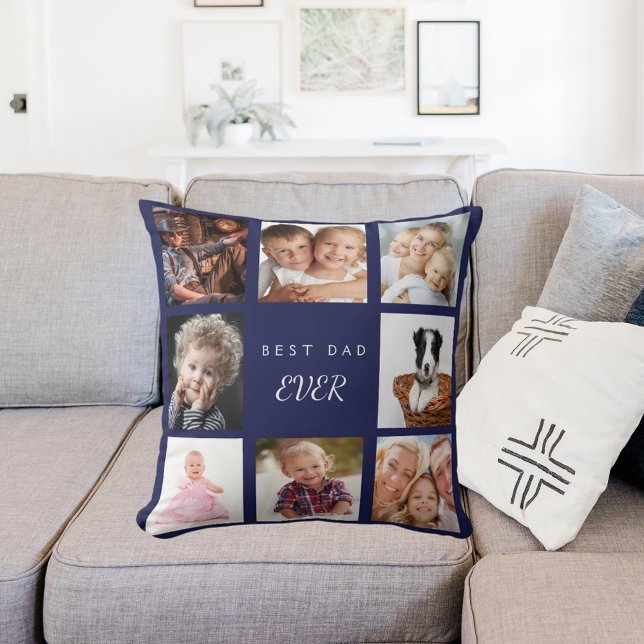 Coussin Marine bleu père personnalisé photo collage (Créateur téléchargé)