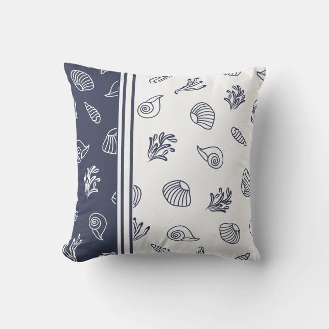 Coussin Marine Blue and White Beach House Côtier Nautique (Recto)