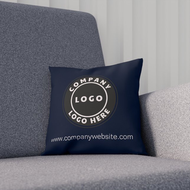 Coussin Marine Blue Company Logo Business Shoroom (Business Logo Elegant Navy Blue Throw Pillow)