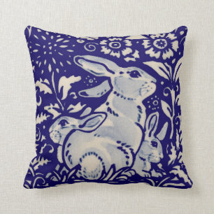 Coussin Marine Blue White Rabbit Mère & Bébés Chinoiser