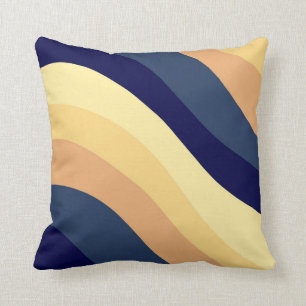 Coussin Marine Blue Yellow Orange Rétro Été Vague #1