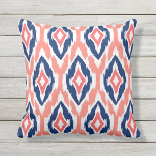 Coussin Marine de pêche moderne corail Ikat Tribal Motif 