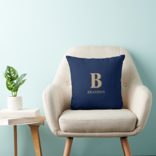Coussin Marine et Or Nom minimal du monogramme initial m