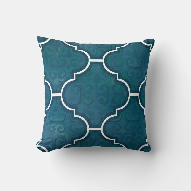 Coussin Marine Green Arabesque Scroll Motif Carrelage maro (Recto)