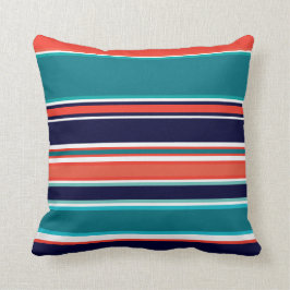 Coussin Marine moderne Turquoise Coral Navy Stripes Beach
