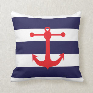 Coussin Marine nautique et carreau rouge