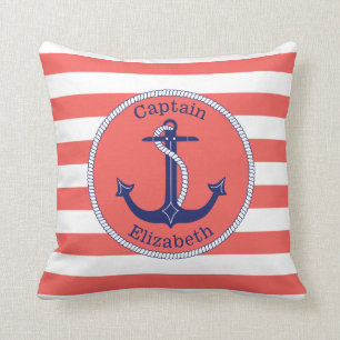 Coussin Marine nautique et corail d'Ancre personnalisés