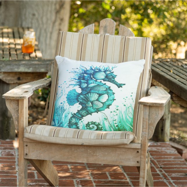 Coussin Marine Nautique Hippocampe Aqua Beach Décor Modern (Chaise)