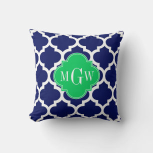 Coussin Marine White Marocain #5 Emerald 3 Monogramme init