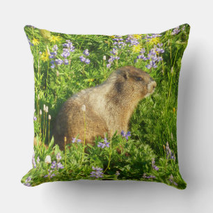 Coussin Marmotte dans les fleurs sauvages du mont Rainier