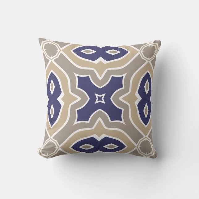 Coussin Marocain de bleu marine et de Taupe (Recto)