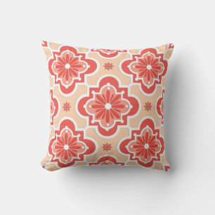 Coussin Marocain en tuiles motif - Tons de Coral Orange