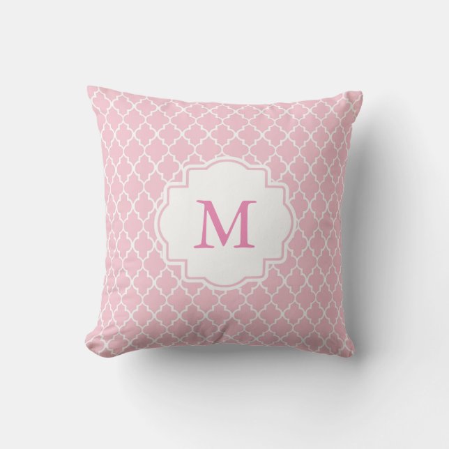 Coussin marocain rose de Quatrefoil de monogramme (Recto)