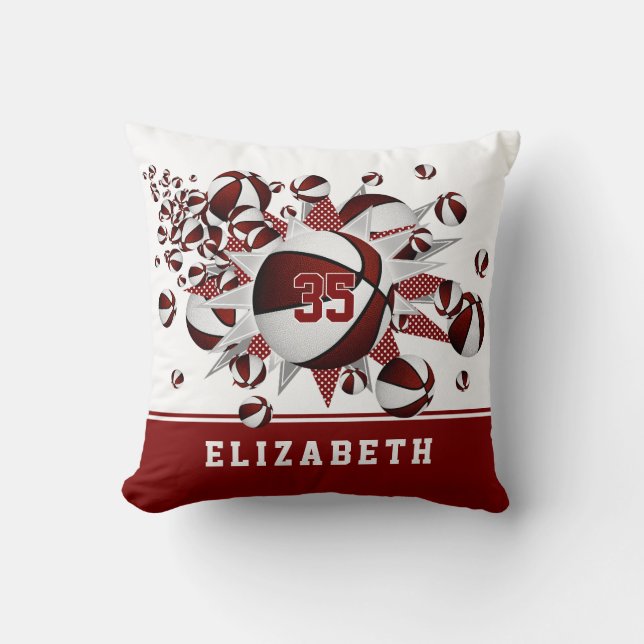 Coussin maroon blanc salle de sport filles basket étoiles (Recto)