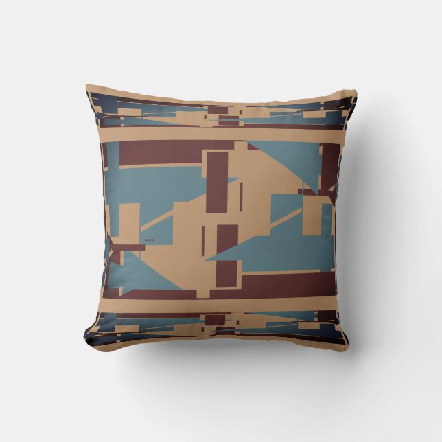 Coussin Maroon Bleu Ardoise Tan Méditerranée Mosaïque 3 ni (Recto)