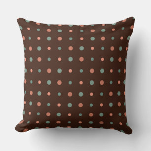 Coussin Marron avec des points rose poussiéreux et bleu