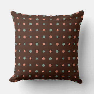 Coussin Marron avec des points rose poussiéreux et bleu