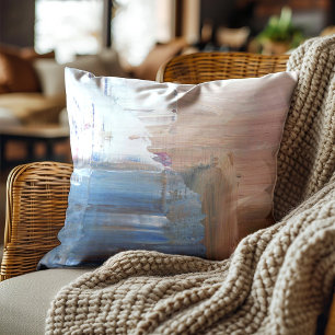 Coussin Marron Bleu Blanc Artistique Abstrait