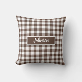 Coussin Marron Chocolat Carreaux Gingham Personnalisable