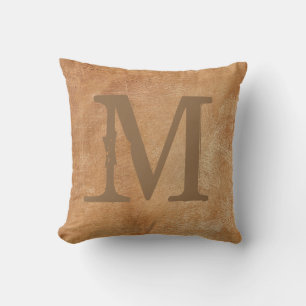 Coussin Marron Rustique Monogramme