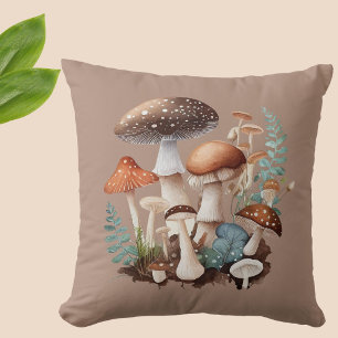 Coussin Marron Terreux Vert Forêt Champignon Mignon Rustiq