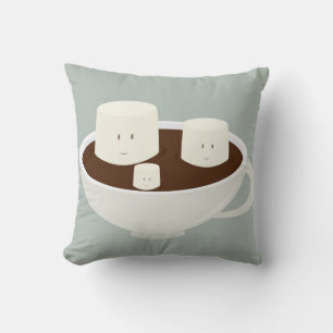 Coussin Marshmallows souriants en chocolat chaud