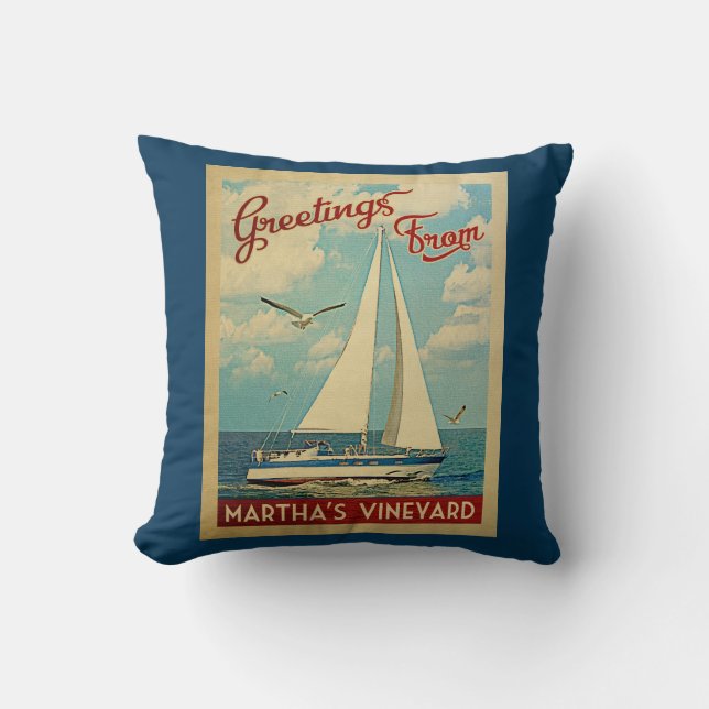 Coussin Martha's Vineyard Sailboat Vintage voyage (Recto)