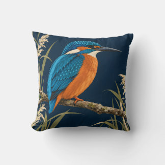 Coussin Martin-pêcheur & Roseau Bleu Orange Botanique