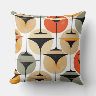 Coussin Martinis inspirés des années 50 en gris, orange, 