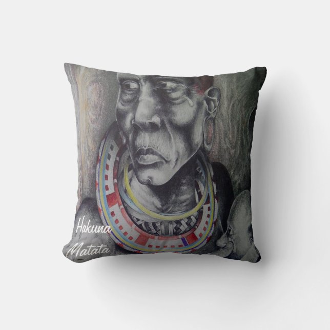 Coussin Masaï Mère & Enfant avec Lion Art Imprimer/Graphiq (Recto)
